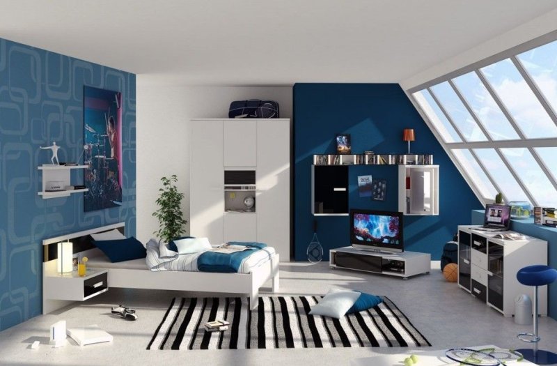 camera-da-letto-moderna-colore-blu-arredo-bianco